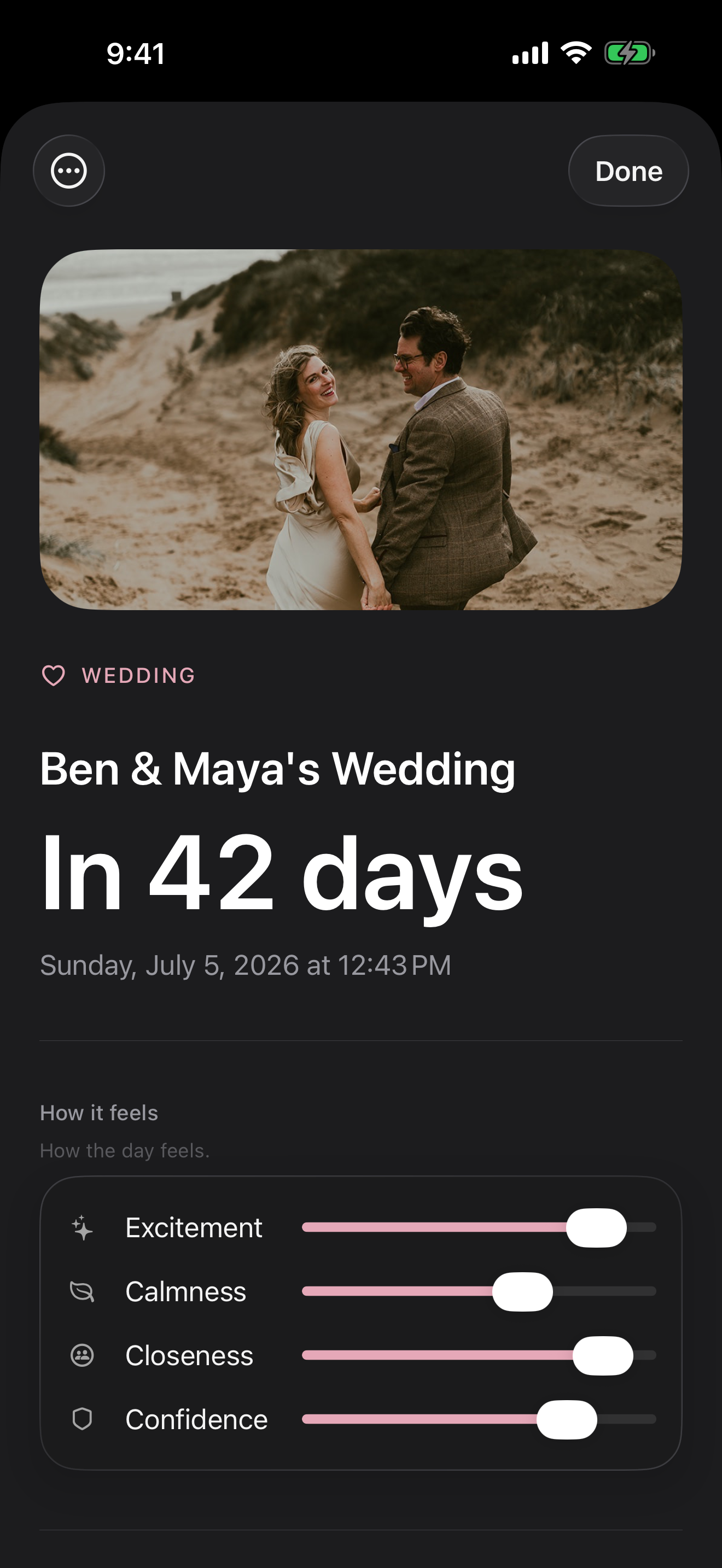 Moment detail view with countdown